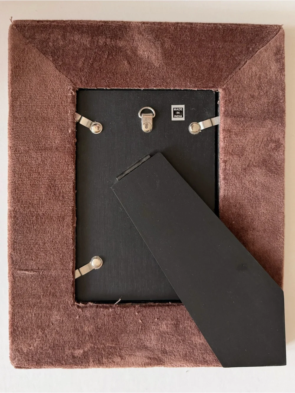 Brown Velvet Copper Accent Photo Frame Sz7.5x9.5” (5 3/8x3 3/8” Image) Hang/Desk